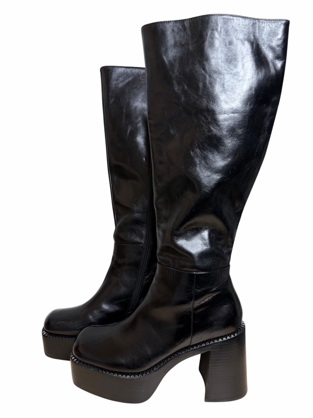 Jeffrey Campbell The Band Black Knee High Square Toe Platform Boots - Picture 2 of 12